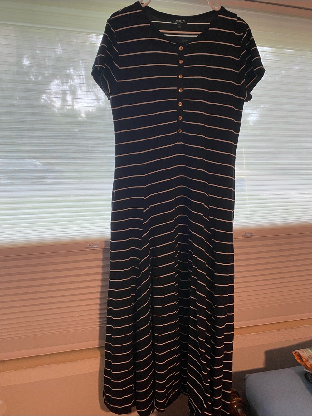Ralph Lauren Black and White Striped Henley Maxi Dress
